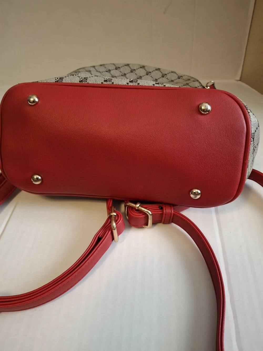 Faux-leather Red and Beige Monogram Backpack Handbag